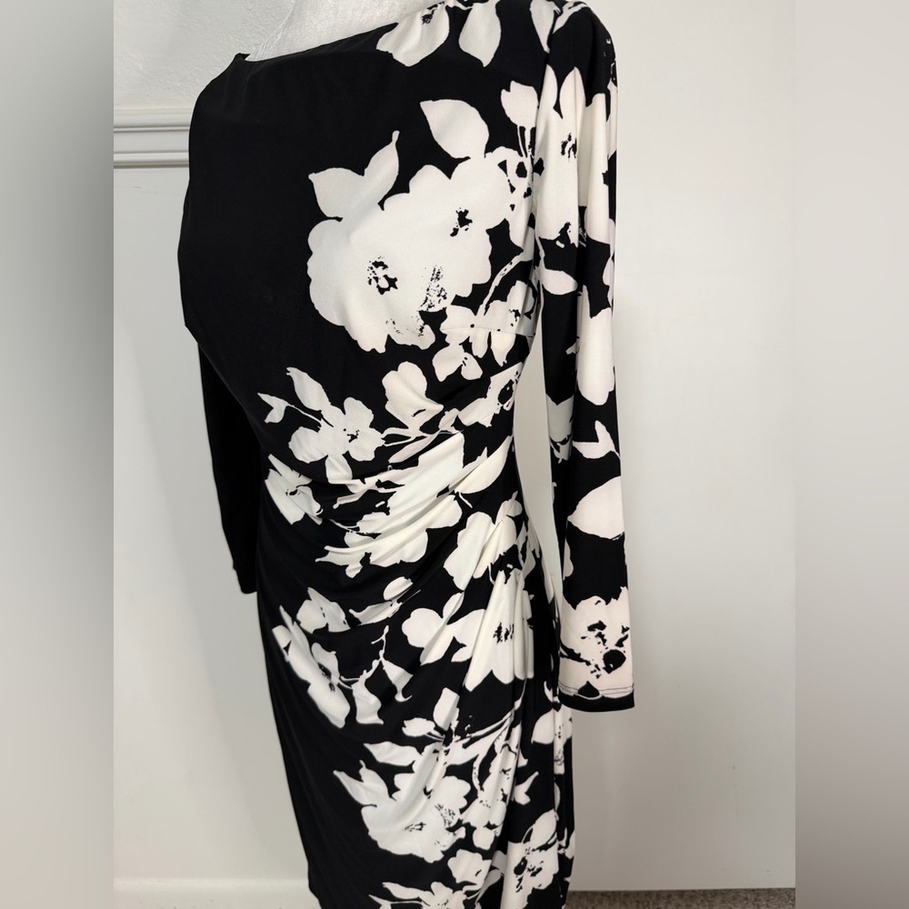 Ralph Lauren Black and White Floral Long Sleeve Dress size 6 - Picture 6 of 9